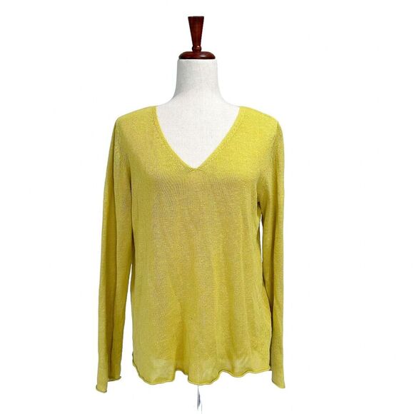 Eileen Fisher Medium Top 100% Linen Shirt Blouse Yellow Pullover Lagenlook Knit - Picture 1 of 11